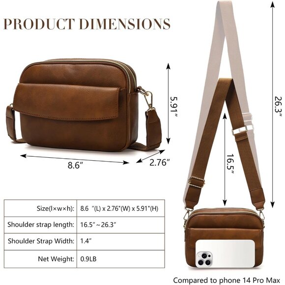 Crossbody Bag Women Vegan Leather Small Zipper Organizer Travel Purse - Picture 5 of 6